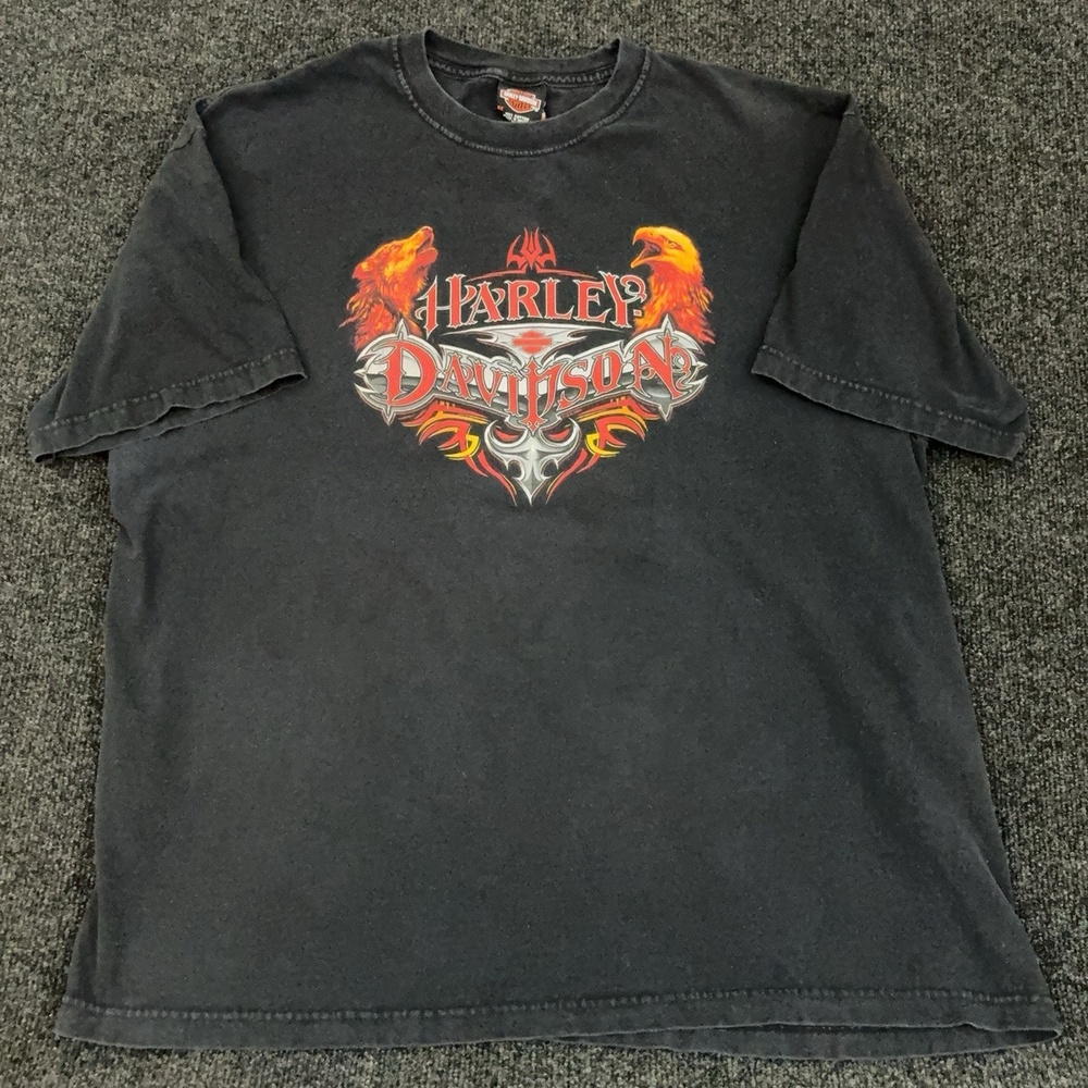 Vintage Harley-Davidson Shirt Mens 2XL Black Eagle Flame Topeka Kansas T Shirt